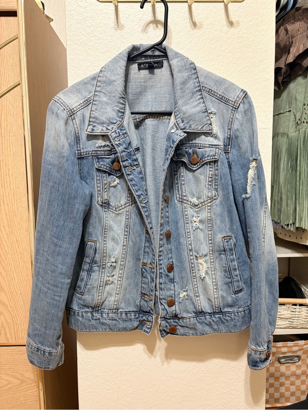 STS Blue Light Wash Distressed Denim Jacket